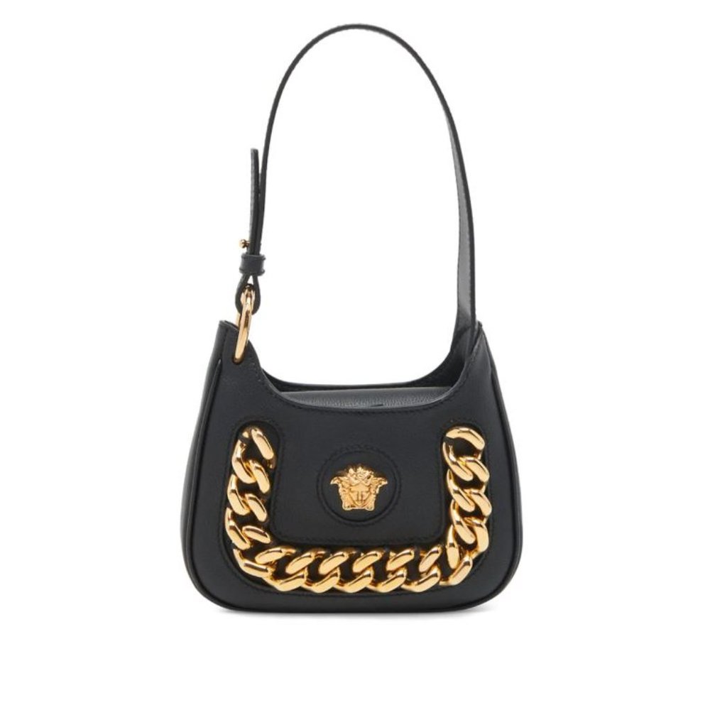 Versace La Medusa Chain Leather Hobo Bag Black